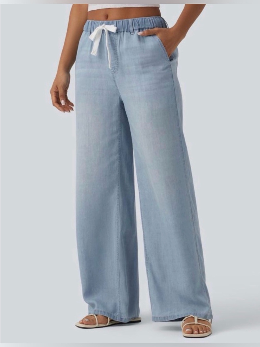 Halara Mid Rise Drawstring Casual Jeans with Pockets